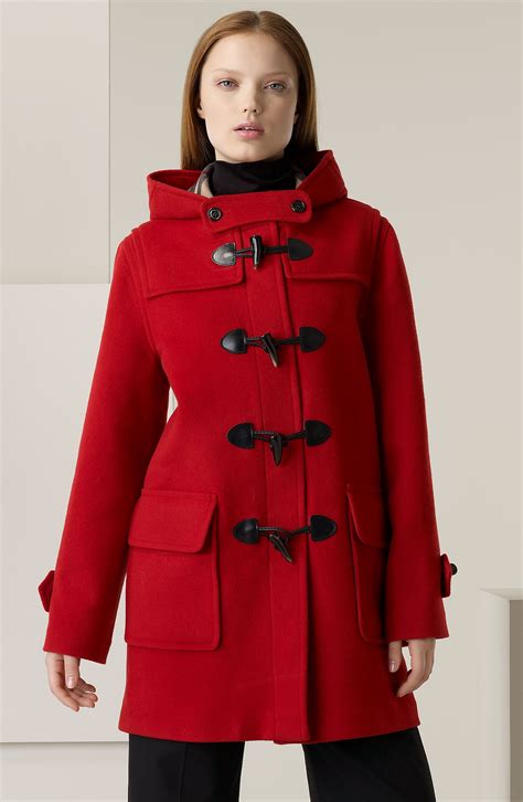 red burberry duffle coat